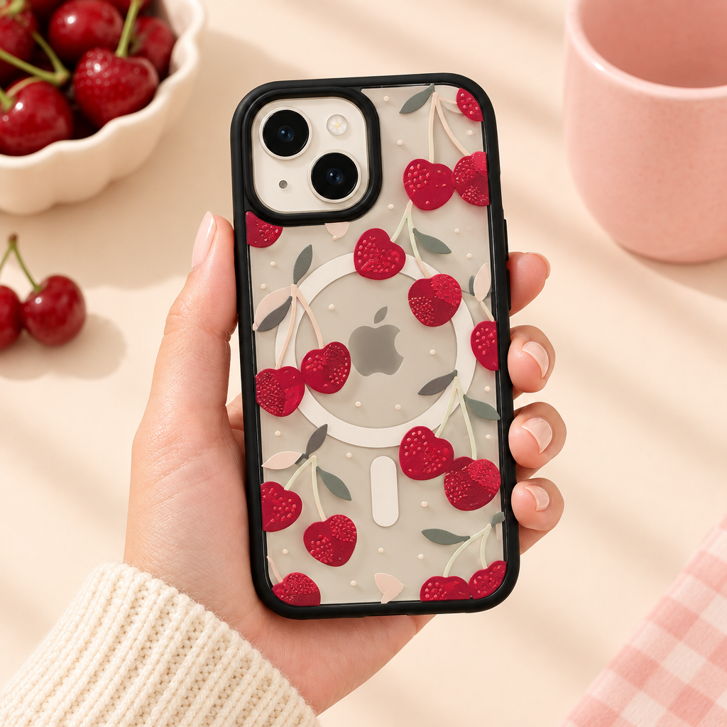 Coque Cerises tenue en main