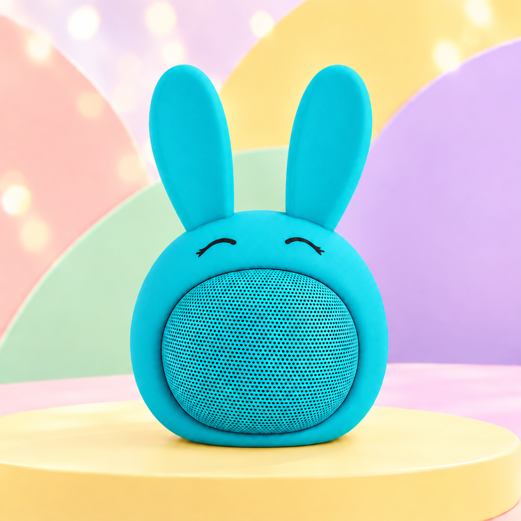 Enceinte bleue seule, oreilles de la même couleur que le corps