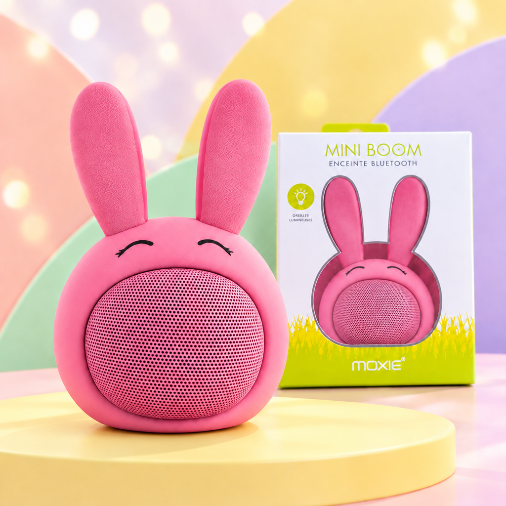 Enceinte rose et emballage au format carré
