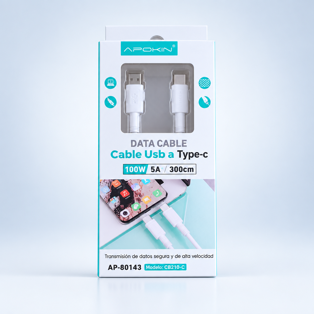 Câble USB-A vers USB-C APOKIN Data 100W, 300 cm