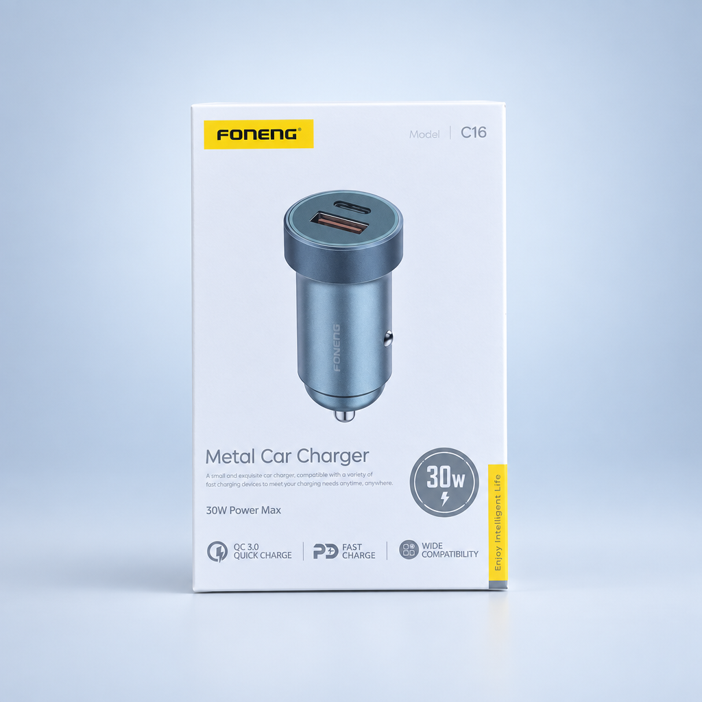 Chargeur allume-cigare FONENG 30W double port USB-A et USB-C (vendu sans câble)