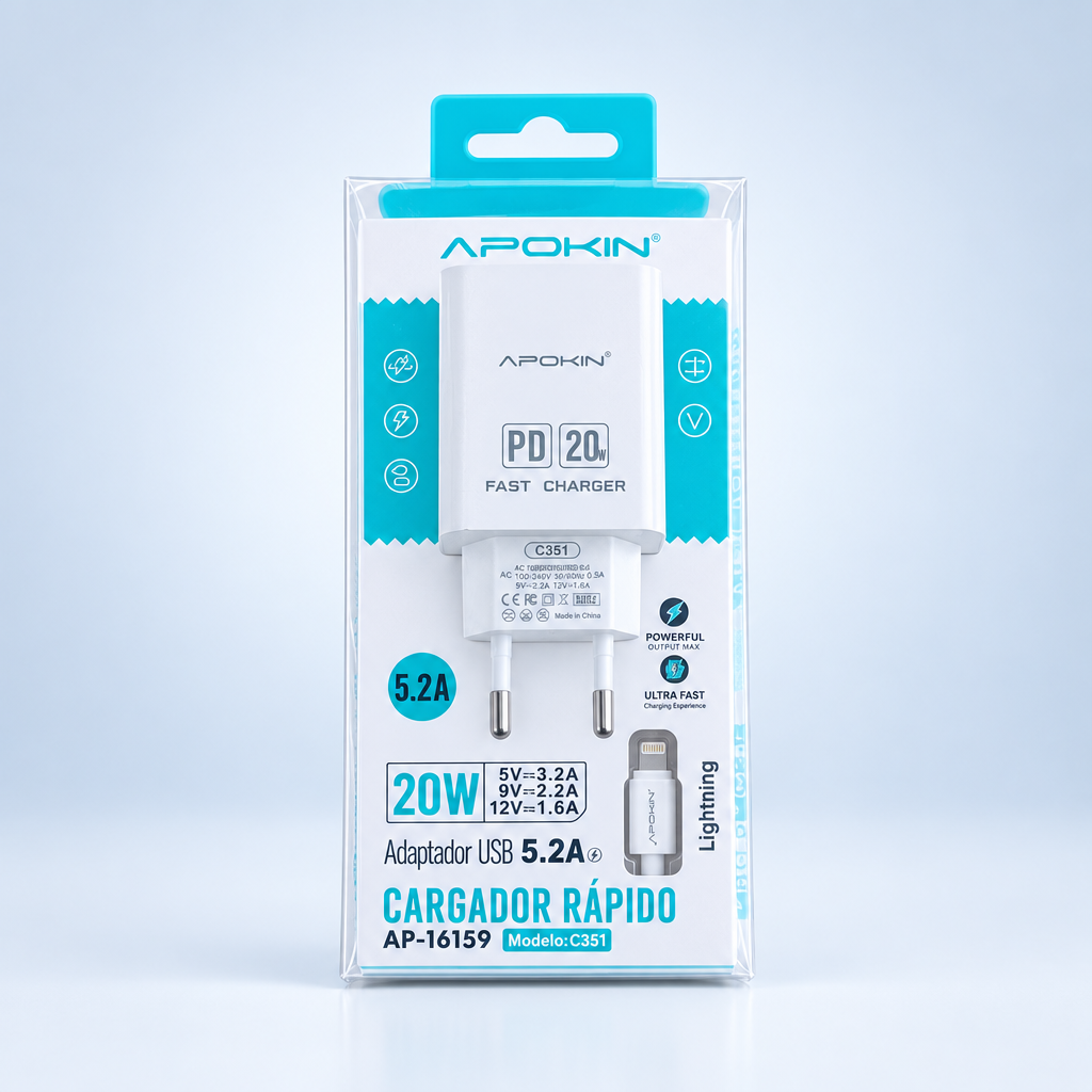 Chargeur rapide APOKIN PD20W avec câble Lightning