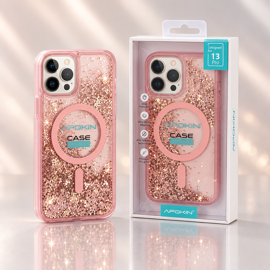 Purpurina rose, coque et emballage debout