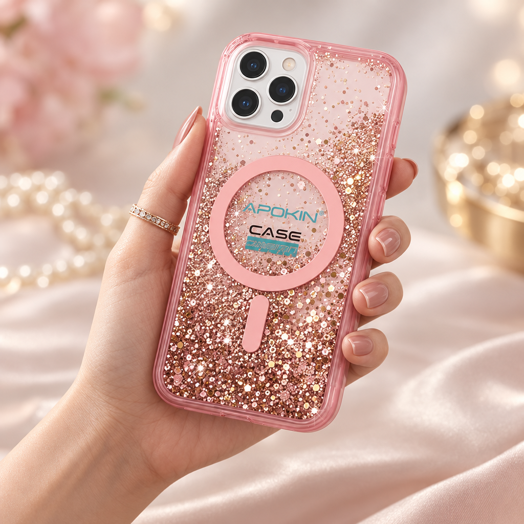 Purpurina rose, coque tenue en main