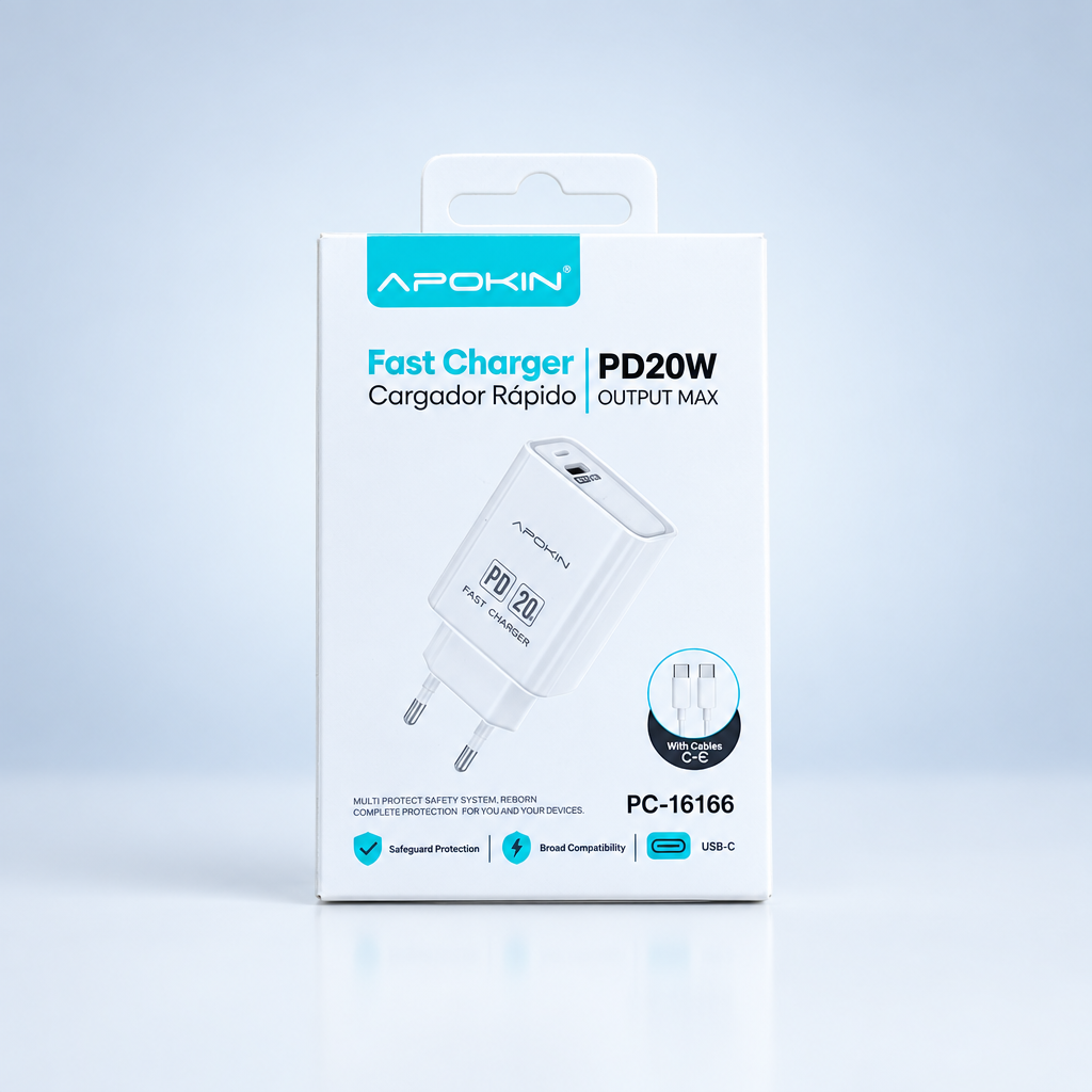 Vue emballée du chargeur APOKIN PD20W